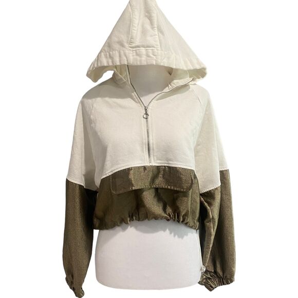 Zara Women Shiny Metallic Pullover Streetwear Color block Cropped Hoodie M - Picture 1 of 9